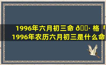 1996年六月初三命 🌷 格「1996年农历六月初三是什么命 🕸 」